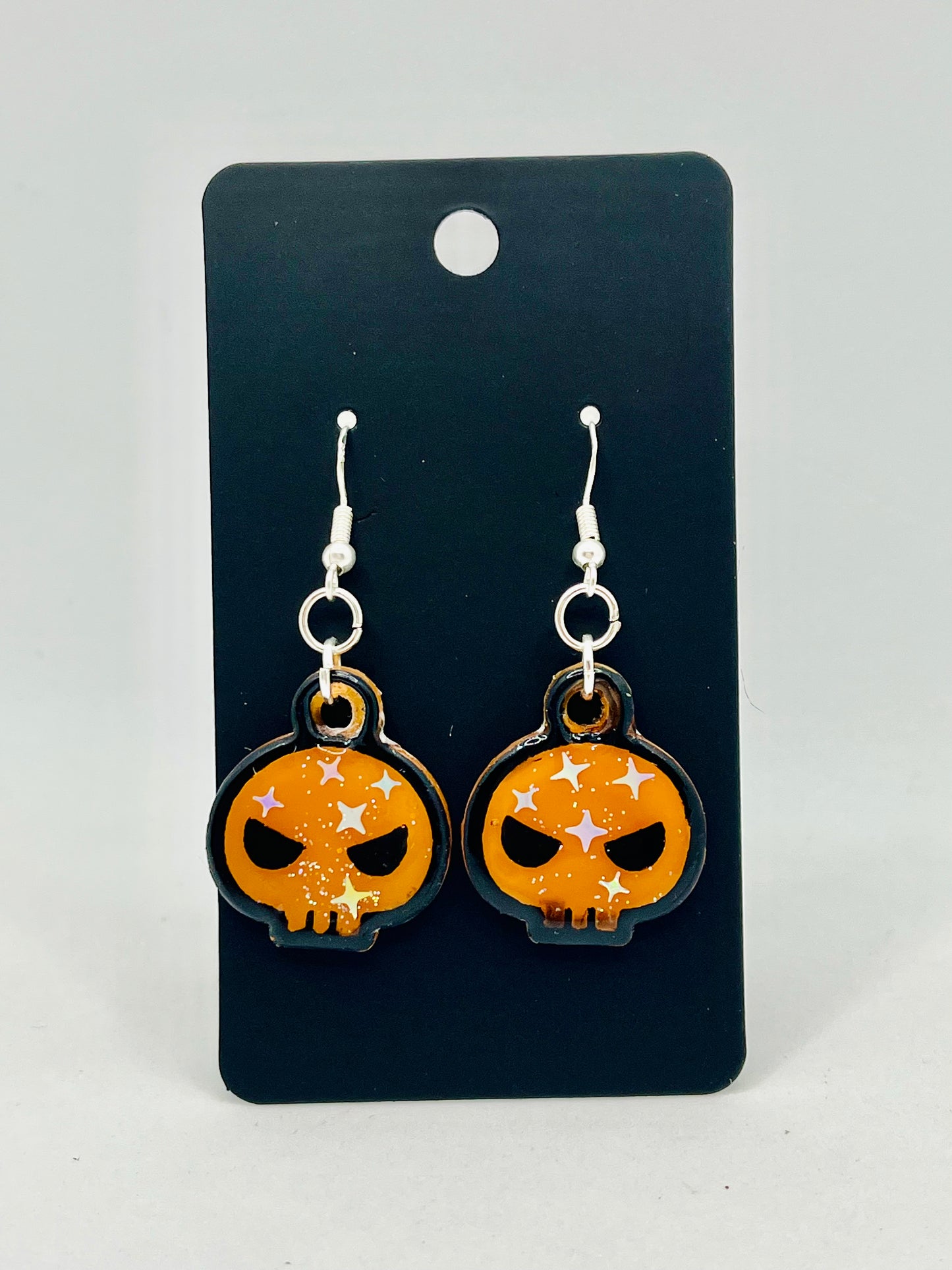 Halloween Orange Romi Skull Starry Earrings