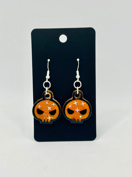 Halloween Orange Romi Skull Starry Earrings