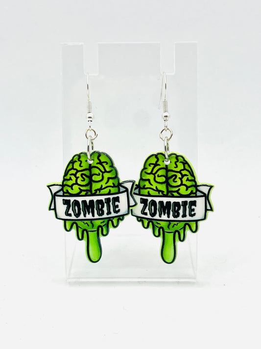 Green Zombie Brain Earrings