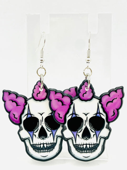 Spooky Skull Clown Earrings