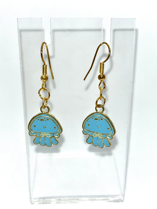 Kawaii Blue Jellyfish Enamel Earrings